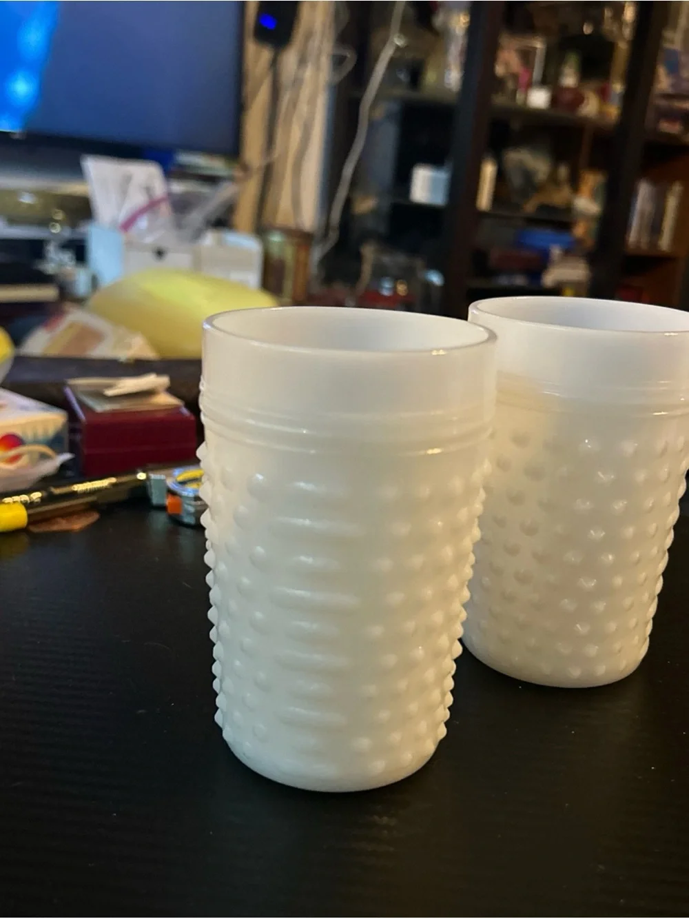 Fenton White Milk Glass Hobnail Tumbler Pair